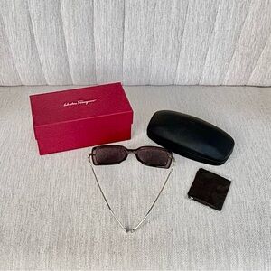 Salvatore Ferragamo grey frame, gold arm Rectangular Sunglasses